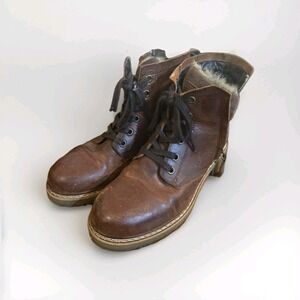 Bull Boxer Brette Leather Boots Womens Size 7 M Cognac Brown Zip Up Lace Fur